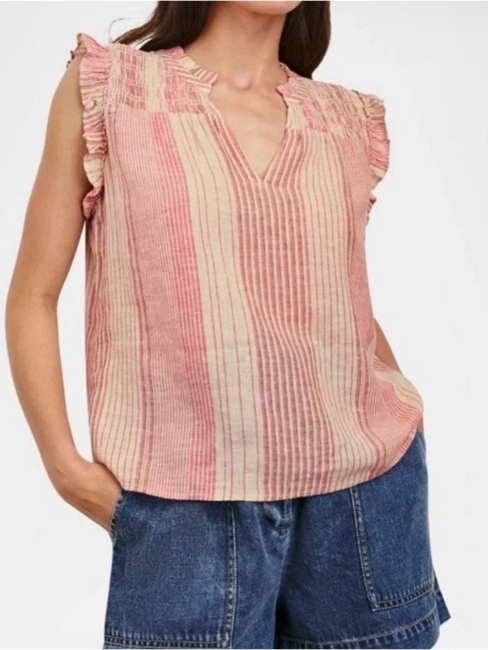 Rails Women's Pink Arlene Striped Linen Sleeveless Blouse Top Medium